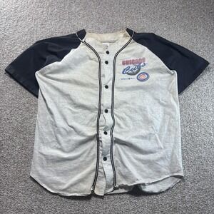 Vintage Chicago Cubs Raglan Shirt Mens Large Gray MLB Baseball Button Front 90s